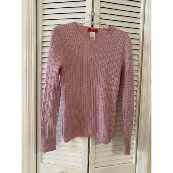 Anne Klein Sport 100% Cashmere Cable Knit Sweater Size S Pink Quiet Luxury Soft - Picture 1 of 6